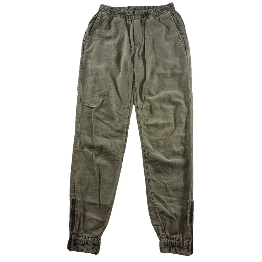Roots Elastic Waist Khaki Joggers Women's XS Brown Hemp And Cotton Lightweight